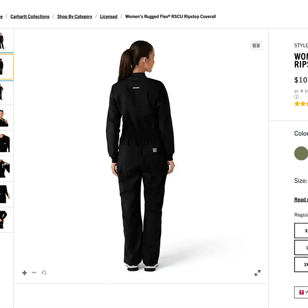 313 Carhartt Womens Rugged Flex Canvas Coverall S 4-6 Regular Black NWT - Picture 3 of 6